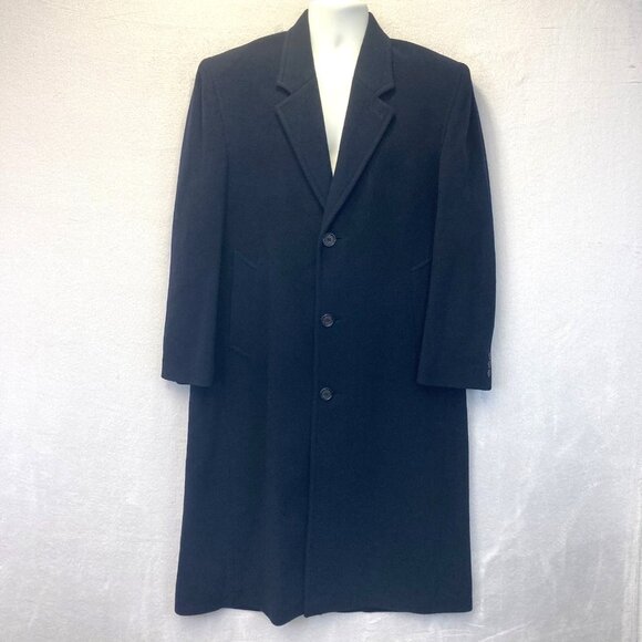 Allyn Saint George Black Cashmere Blend Notch Trench Coat Mens 38 S Overcoat - Picture 1 of 16